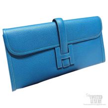 Hermes Jige Elan Clutch Blue Izmir Epsom Leather