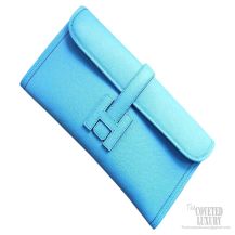 Hermes Jige Elan Clutch Blue Paradise Epsom Leather