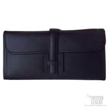 Hermes Jige Elan Clutch Black Epsom Leather