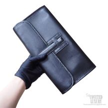 Hermes Jige Elan Clutch ck89 Noir Swift and Lizard Leather