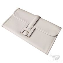 Hermes Jige Duo Mini Clutch ck80 Pearl Grey Swift Calfskin