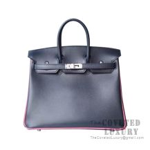 Hermes Birkin 25 Handbag CC78 Blue Marine And 8W Rose Azalee Box SHW