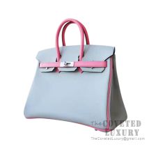 Hermes Birkin 25 Handbag 8U Blue Glacier And 8W Rose Azalee Epsom SHW