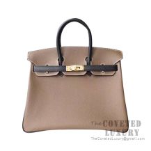 Hermes Birkin 25 Handbag CK18 Etoupe And 89 Noir Epsom GHW