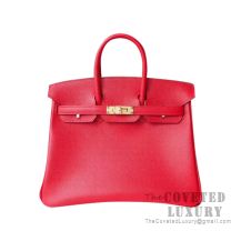 Hermes Birkin 25 Handbag Q5 Rouge Casaque Epsom GHW