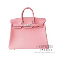 Hermes Birkin 25 Handbag 1Q Rose Confetti And CC10 Craie Epsom SHW