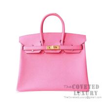 Hermes Birkin 25 Handbag 8W Rose Azalee And 01 Blanc Epsom GHW