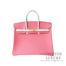 Hermes Birkin 25 Handbag 8W Rose Azalee And CC10 Craie Epsom GHW