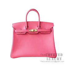 Hermes Birkin 25 Handbag 8W Rose Azalee Swift GHW