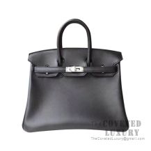 Hermes Birkin 25 Handbag 89 Noir Swift SHW