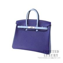 Hermes Birkin 25 Handbag 9K Iris And J7 Blue Lin Clemence SHW