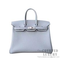 Hermes Birkin 25 Handbag 4Z Gris Mouette And R2 Blue Agate Togo SHW