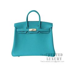Hermes Birkin 25 Handbag 7F Blue Paon Togo GHW