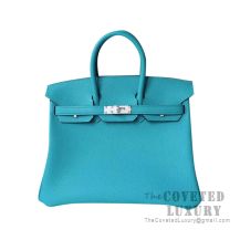 Hermes Birkin 25 Handbag 7F Blue Paon Togo SHW
