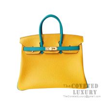 Hermes Birkin 25 Handbag 9D Ambre And 7F Blue Paon Togo GHW