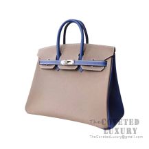 Hermes Birkin 25 Handbag CC18 Etoupe And Ck7T Blue Electric Togo SHW