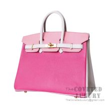 Hermes Birkin 25 Handbag Fuschia Pink And Rose Confetti And Craie Chevere GHW
