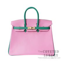 Hermes Birkin 25 Handbag 2Z Bieu Nuit And 6O Vert Cypress Togo SHW