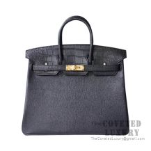 Hermes Touch Birkin 25 Handbag Matte Noir Niloticus And Noir Chevere GHW
