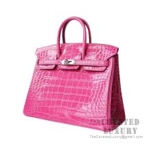 Hermes Birkin 25 Handbag 5J Fuschia Pink Shiny Alligator SHW