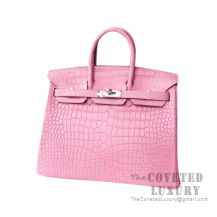 Hermes Birkin 25 Handbag 5P Pink Matte Porosus Croc SHW