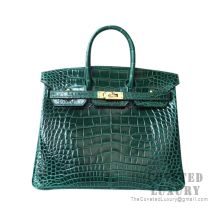 Hermes Birkin 25 Handbag CK67 Vert Fonce Shiny Alligator GHW