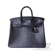 Hermes So Black Birkin 25 Handbag 89 Noir Matte Alligator SHW