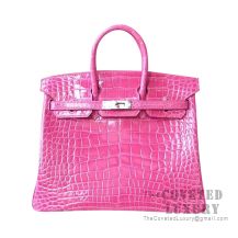 Hermes Birkin 25 Handbag J5 Rose Scheherazade Shiny Alligator SHW