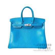 Hermes Birkin 25 Handbag 7W Blue Izmir Lizard SHW