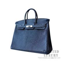 Hermes Birkin 25 Handbag 89 Noir Lizard SHW