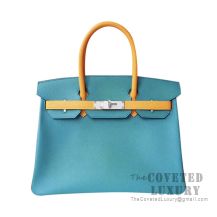 Hermes Birkin 30 Bag 7F Blue Paon And 9V Jaune D'Or Epsom SHW