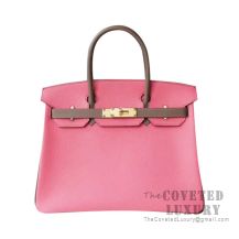 Hermes Birkin 30 Bag 8W Rose Azalee And CC18 Etoupe Epsom GHW