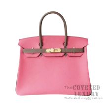 Hermes Birkin 30 Bag 8W Rose Azalee And CC18 Etoupe Epsom GHW