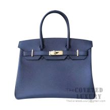 Hermes Birkin 30 Bag CC76 Blue Indigo Epsom GHW