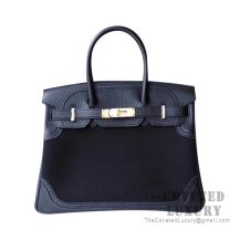 Hermes Birkin 30 Bag Noir Swift And Togo Canvas Ghillies GHW