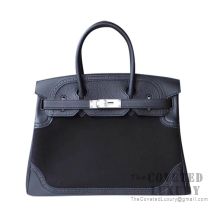 Hermes Birkin 30 Bag Noir Swift And Togo Canvas Ghillies SHW