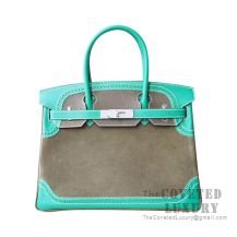 Hermes Birkin 30 Bag Vert Gris And Etoupe And Bamboo Swift And Togo Ghillies SHW