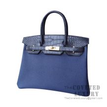 Hermes Touch Birkin 30 Bag Matte Bleu Marine Alligator And Bleu Saphir Novillo Rose Gold HW