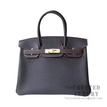 Hermes Birkin 30 Bag 89 Noir And CK93 Orange Togo GHW