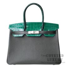 Hermes Birkin 30 Bag Patchwork Vert Crocodile SHW