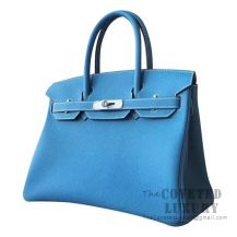 Hermes Birkin 30 Bag CC75 Blue Jean Togo SHW