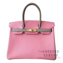 Hermes Birkin 30 Bag 1Q Rose Confetti And CC81 Gris Tourterelle Chevere GHW