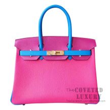 Hermes Birkin 30 Bag 5R Fuschia Pink And L3 Rose Purple And B3 Blue Zanzibar Chevere GHW