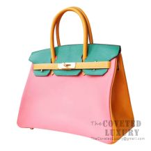 Hermes Birkin 30 Bag U5 Bose Lipstick And U4 Vert Vertigo And 9U Moutarde Chevere GHW