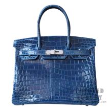 Hermes Birkin 30 Handbag 1P Blue Ocean Shiny Niloticus SHW