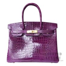 Hermes Birkin 30 Handbag 9G Amethyste Shiny Porosus Croc GHW