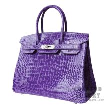 Hermes Birkin 30 Handbag 9W Crocus Shiny Porosus Croc SHW