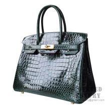 Hermes Birkin 30 Handbag CK67 Vert Fonce Shiny Porosus Croc GHW