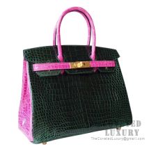 Hermes Birkin 30 Handbag CC67 Vert Fonce And J5 Rose Scheherazade Shiny Alligator GHW