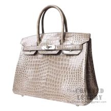 Hermes Birkin 30 Handbag CC81 Gris Tourterelle Shiny Porosus Croc SHW